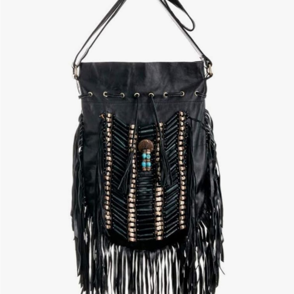 BoHo Black Fringe Leather Bag